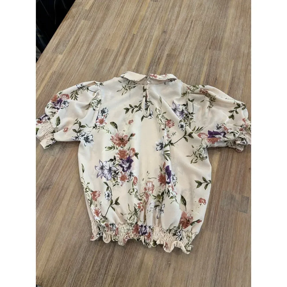 Moa Moa Off White Floral Collared Blouse with Tie Size M - Picture 10 of 10